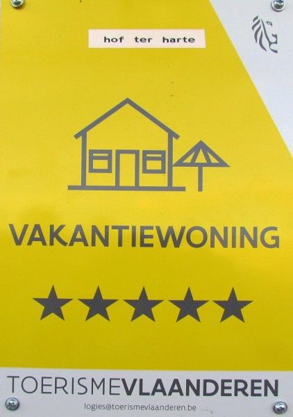 Fuenf-Sterne-Ferienhaus Hof ter Harte in Ypern, Westflandern, anerkannt von Tourismus Flandern.