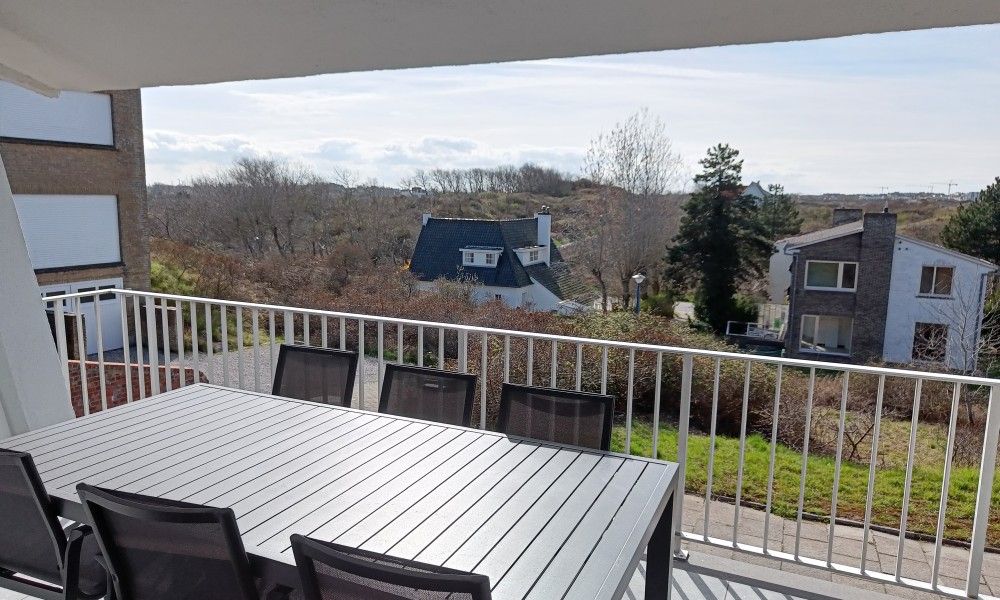 Papa's Dream vacation home in Oostduinkerke, bright hall with access to balcony and view of nature.