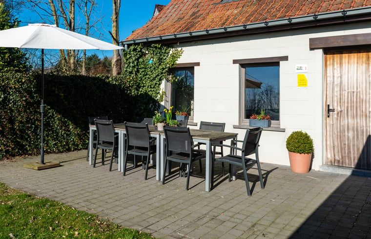Geniessen Sie die sonnige Terrasse von Holiday home in Ronse, einem charmanten Ferienhaus im malerischen Ostflandern, Belgien.