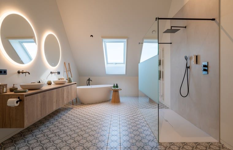 Luxury bathroom in Holiday Home in Kasterlee, Antwerp, Belgium with modern facilities and natural light.
