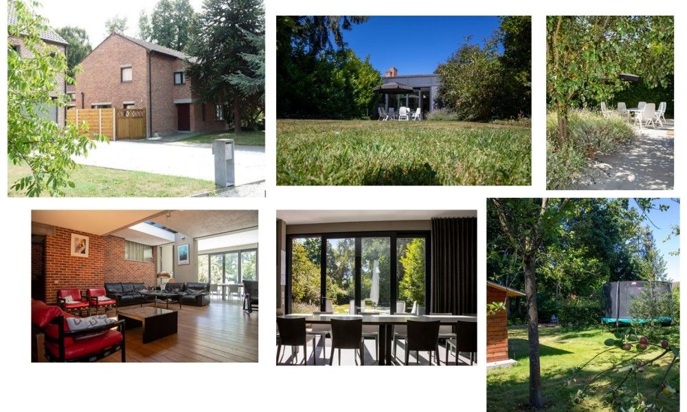 Collage van StadOase-Hasselt vakantiehuis in Hasselt, Belgie met verschillende ruimtes en tuin.