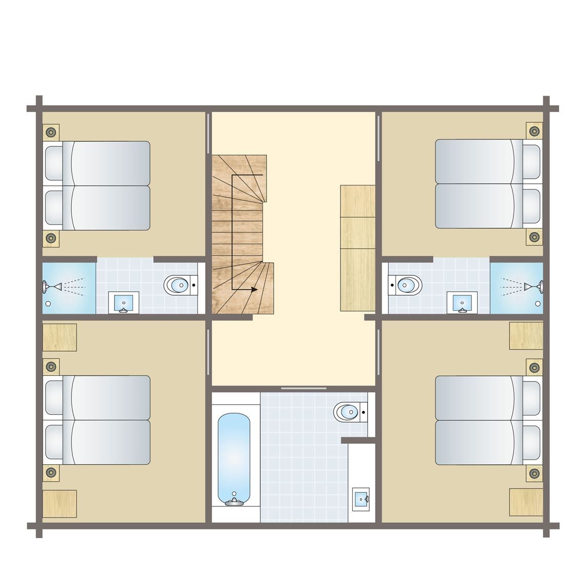 Plattegrond van Mooi Zutendaal 10-persoons villa in Limburg, Belgie, met vier slaapkamers en moderne voorzieningen.
