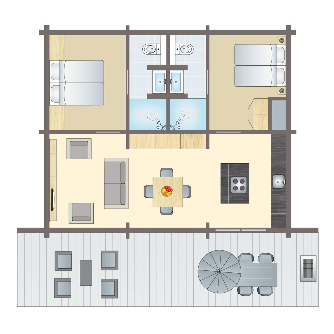 Plattegrond van Mooi Zutendaal, een 4-persoons villa in Zutendaal, Limburg. Ontdek de indeling en ruime leefruimte van deze bungalow.