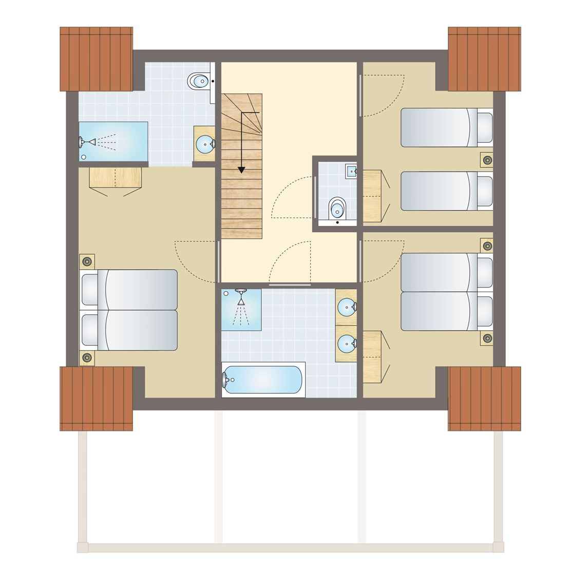 Plattegrond van Mooi Zutendaal 6-persoons villa in Limburg, Belgie, met ruime slaapkamers en moderne badkamers voor een comfortabel verblijf.