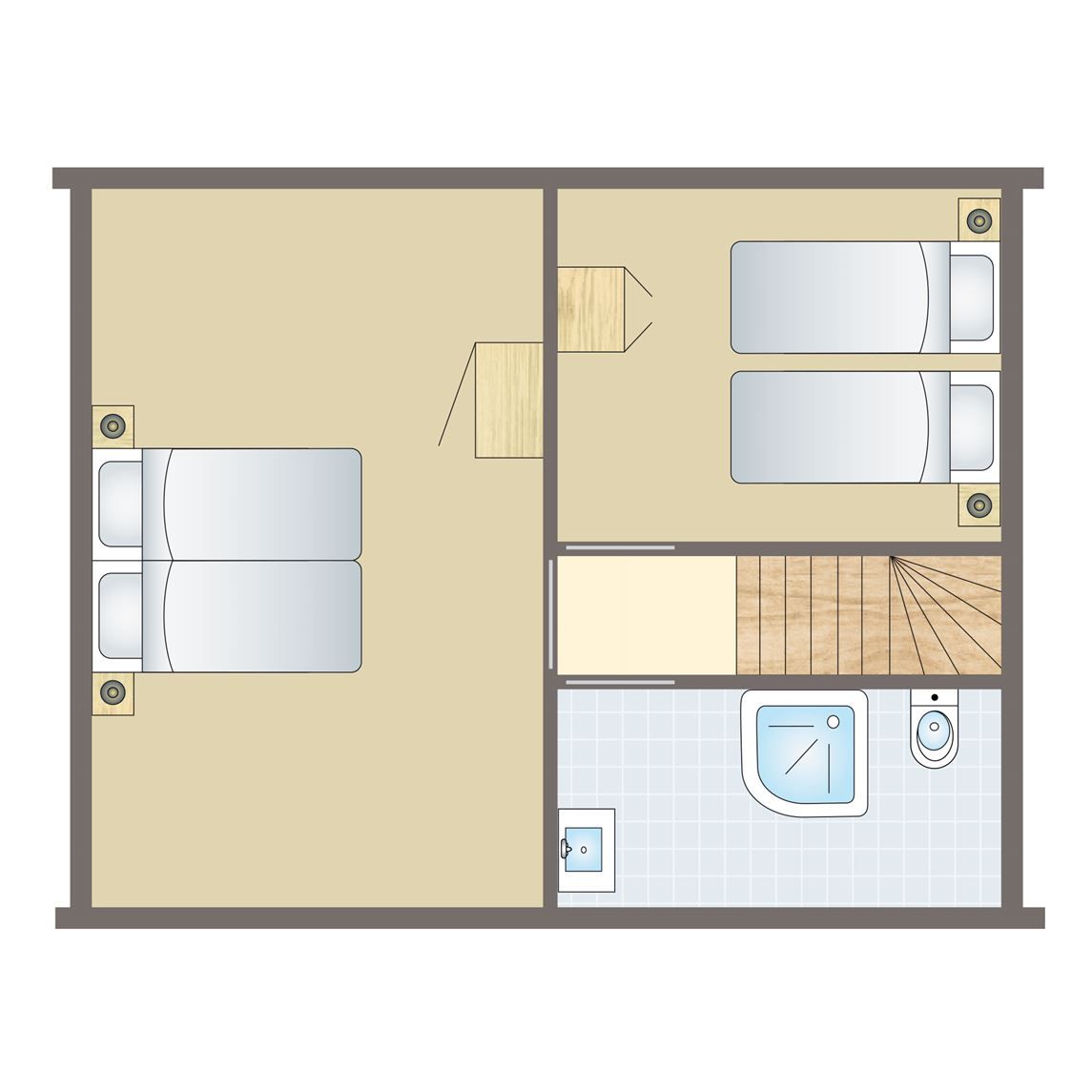 Plattegrond van Mooi Zutendaal 6-persoons kinderbungalow in Zutendaal, Limburg. Comfortabele slaapruimtes en praktische indeling.