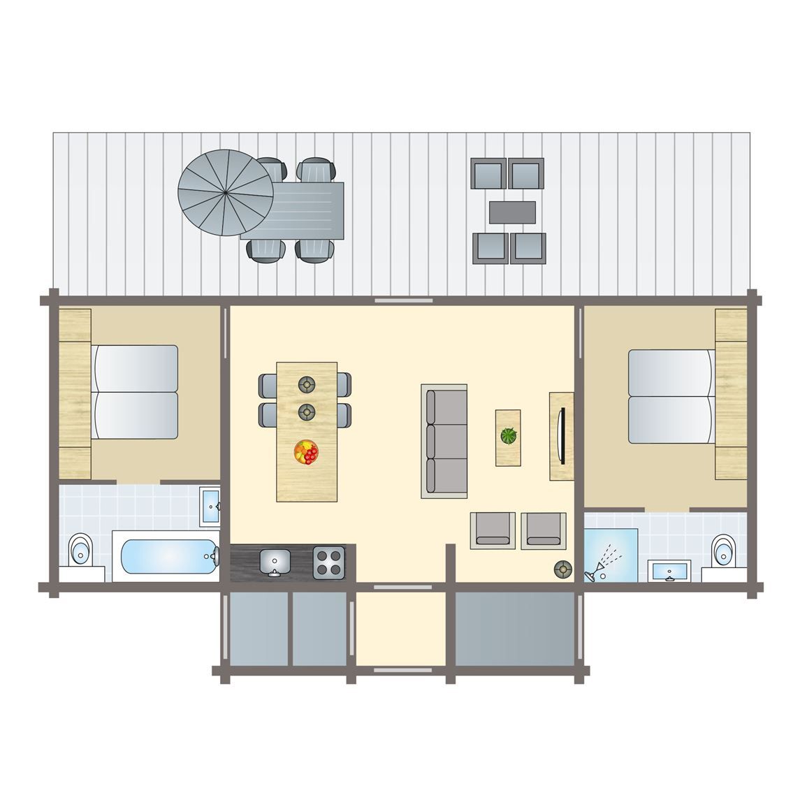 Plattegrond van Mooi Zutendaal 4-persoons villa 4CE in Limburg, Belgie, met ruime woonkamer, moderne keuken en comfortabele slaapkamers.