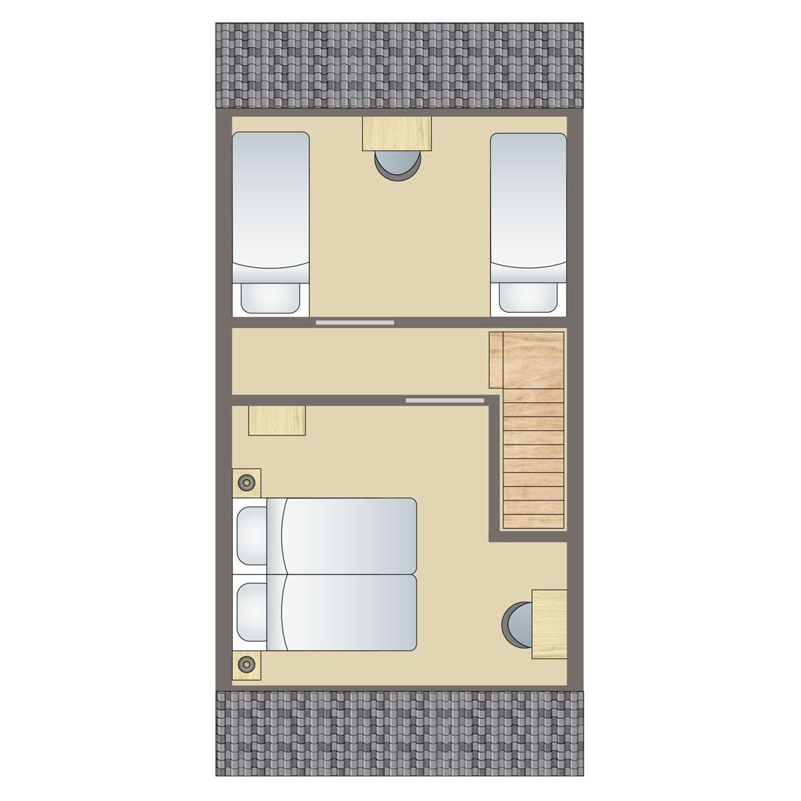 Plattegrond van Village les Gottales 4-persoons bungalow in Trois-Ponts, Ardennen. Comfortabele slaapkamers voor een ontspannen verblijf.