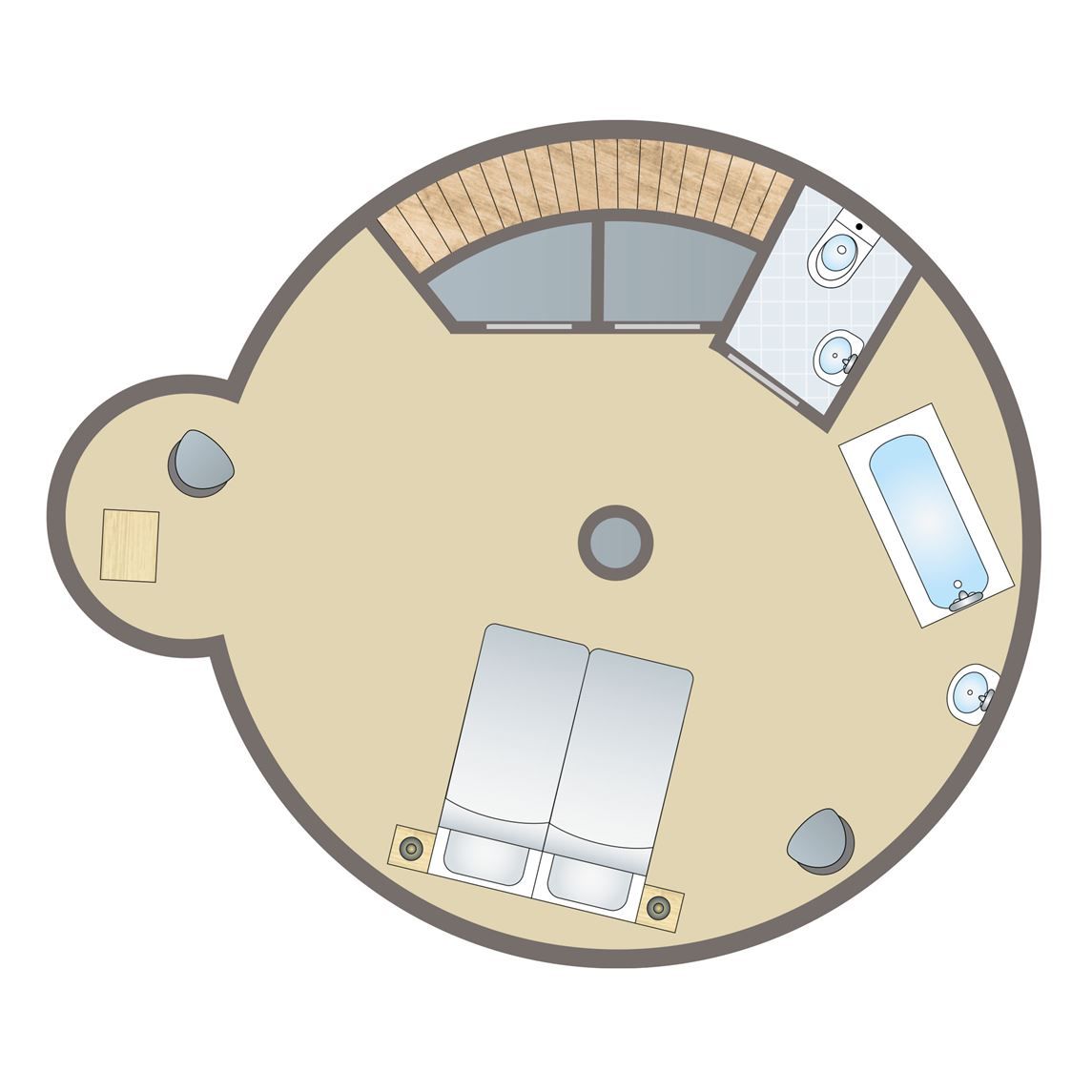 Grundriss des 2-Personen-Turmhauses "Village les Gottales" in Trois-Ponts, Ardennen. Kompaktes Ferienhaus mit moderner Ausstattung.
