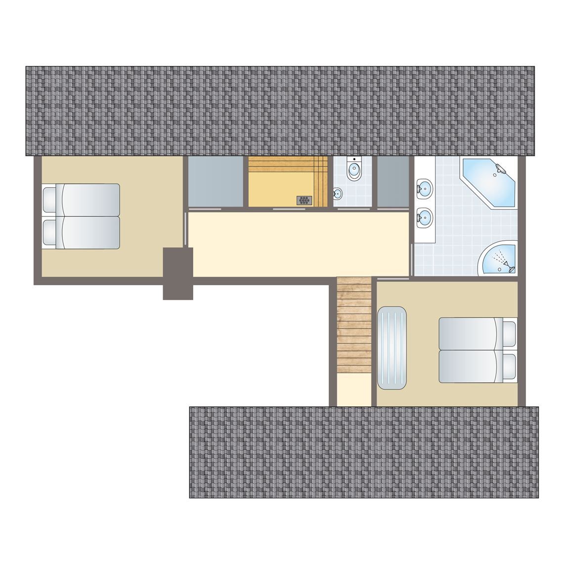 Plattegrond van Village l'Eau d'Heure 10-persoons bungalow in Froidchapelle, Henegouwen, Belgie, met ruime slaapkamers en moderne badkamer.