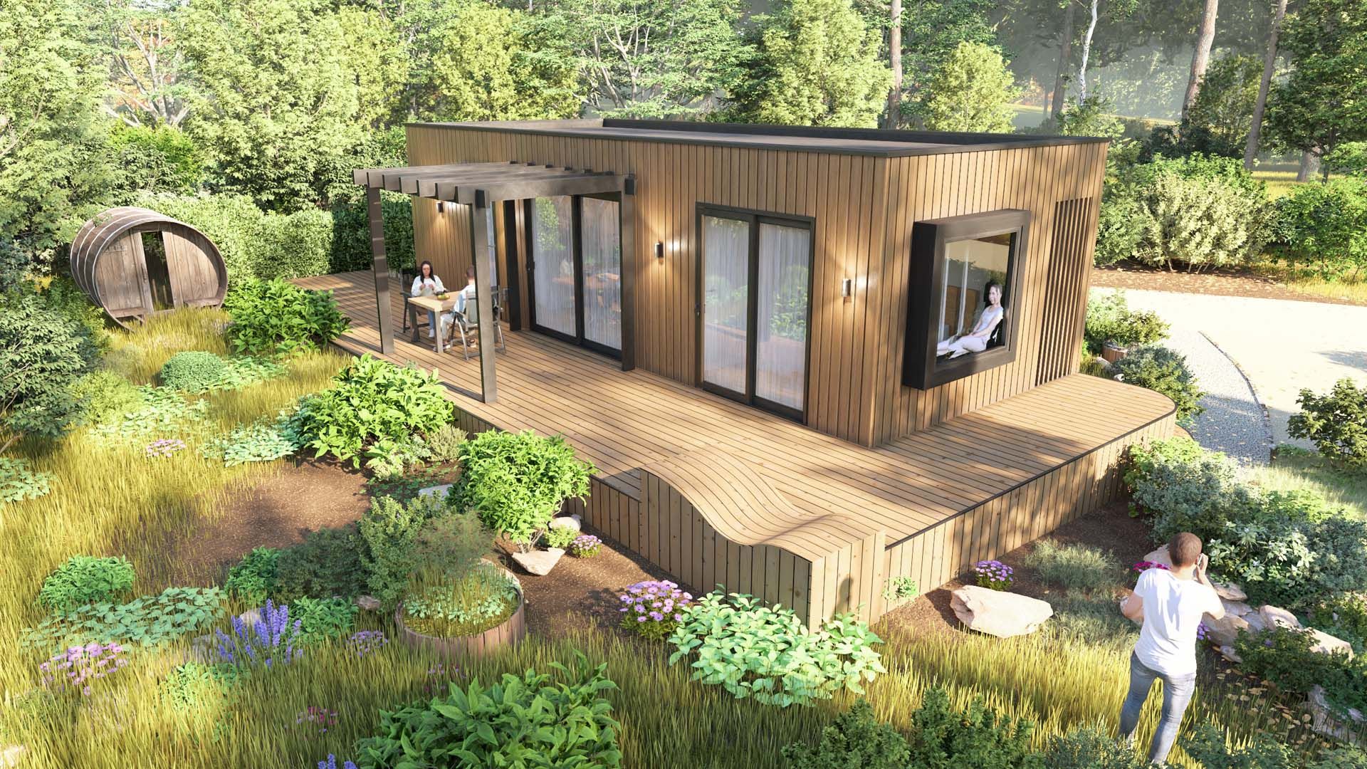 Vrijstaande woning in Gesves, Ardennen: modern vakantiehuis met houten terras en groene omgeving, ideaal voor een ontspannen verblijf in Belgi.
