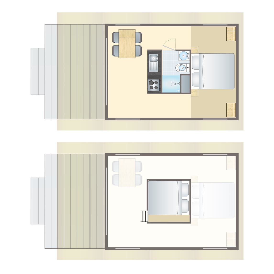Plattegrond van 2-4-persoons safaritent in Gesves, Ardennen, Belgie met veranda en comfortabele binnenruimte.