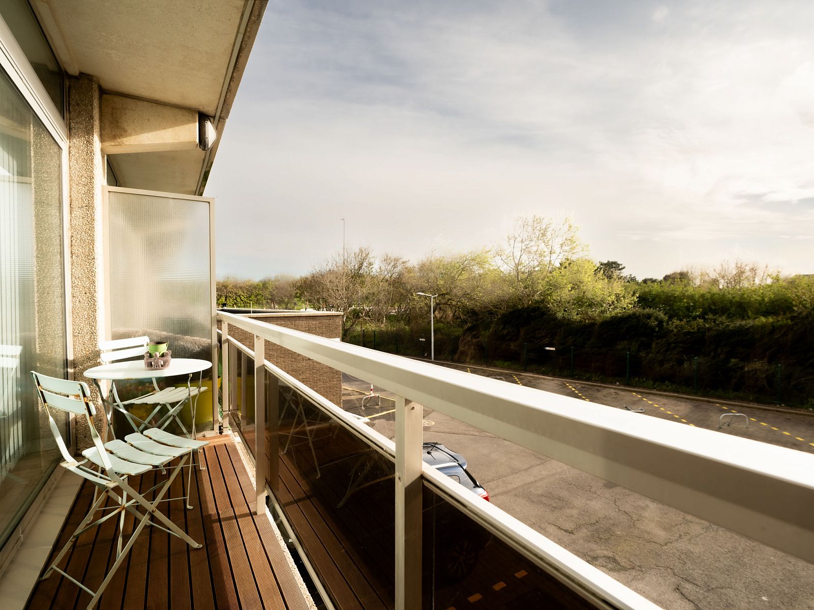 Enjoy the view from the balcony of Apartment Astrid 62/101 in Bredene, Belgian coast, ideal for a relaxing vacation.