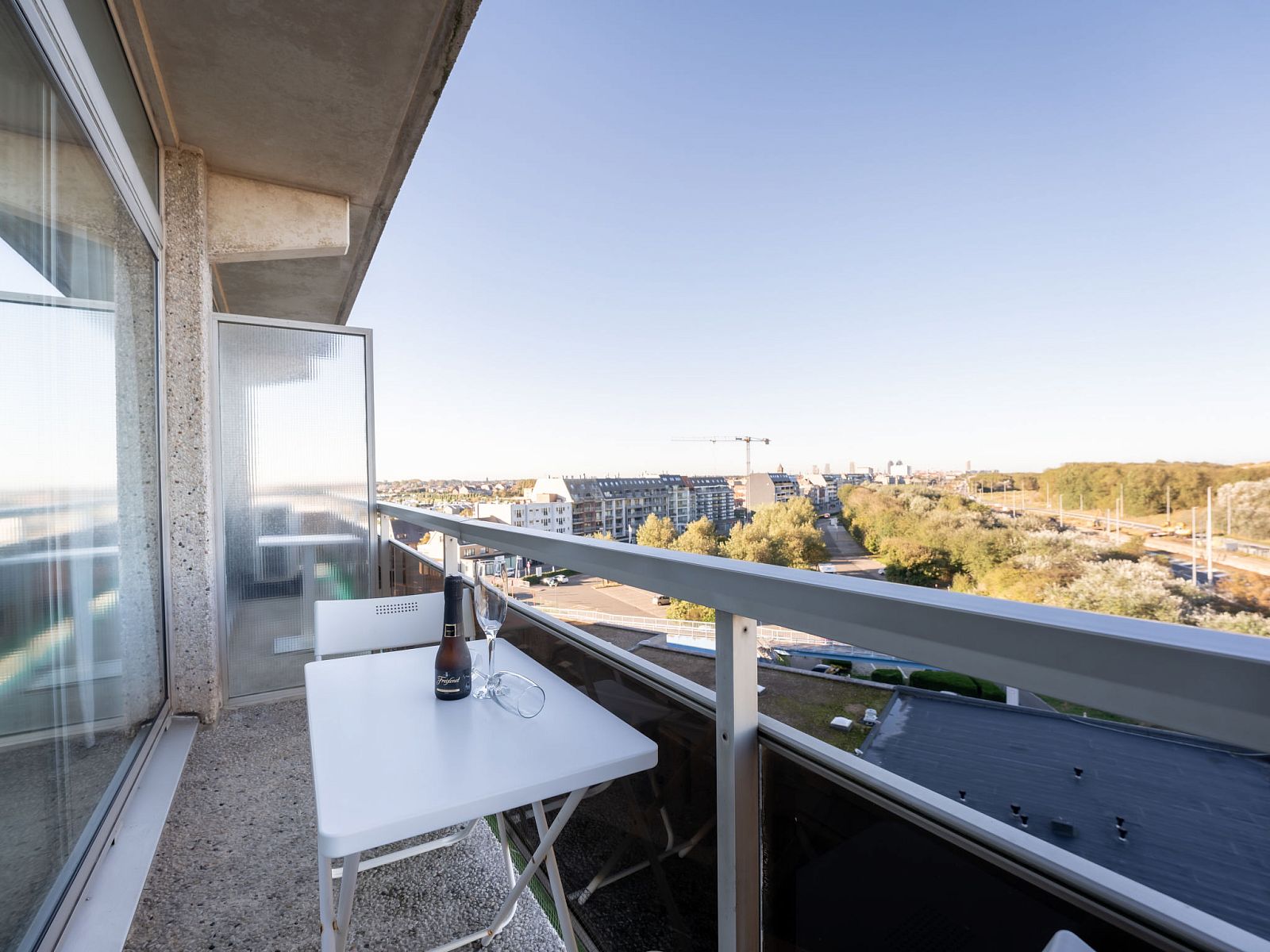 Enjoy the beautiful view from the balcony of Apartment Studio 62-705 in Bredene, Belgian coast, ideal for relaxation.