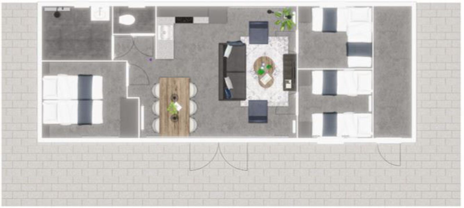 Plattegrond van Premium Lodge I 6 personen in Nieuwpoort, Belgische kust. Ruime vakantieaccommodatie met moderne inrichting en comfortabele slaapkamers.