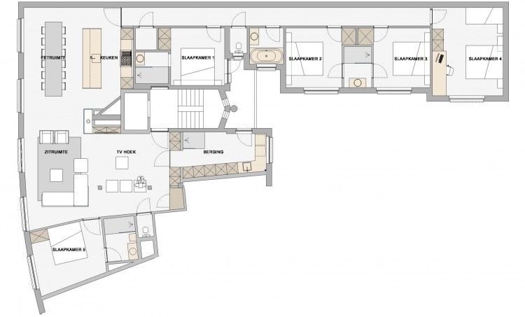 Plattegrond van Logeren met zeezicht appartement in Oostende, Belgische kust, Belgie.