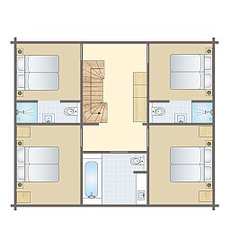 Plattegrond van Mooi Zutendaal 10-persoons villa in Limburg, Belgie, met vier slaapkamers en moderne voorzieningen.