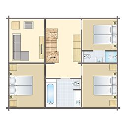 Plattegrond van Mooi Zutendaal's 8-persoons villa in Limburg, Belgie, met ruime slaapkamers en moderne badkamers.