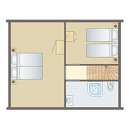 Plattegrond van Mooi Zutendaal 6-persoons kinderbungalow 6CK in Zutendaal, Limburg, met comfortabele slaapkamers en moderne badkamer.
