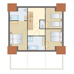 Plattegrond van Mooi Zutendaal 6-persoons villa in Limburg, Belgie, met ruime slaapkamers en moderne badkamers voor een comfortabel verblijf.