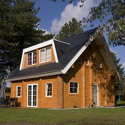 Mooi Zutendaal 6-persoons bungalow in Limburg, Belgie, omringd door natuur met zonnig terras en rustieke uitstraling.