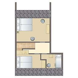 Plattegrond van Village les Gottales, een 6-persoons bungalow in Trois-Ponts, Ardennen, met comfortabele slaapruimtes en praktische indeling.
