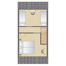 Plattegrond van Village les Gottales 4-persoons bungalow in Trois-Ponts, Ardennen. Comfortabele slaapkamers voor een ontspannen verblijf.