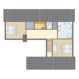 Plattegrond van Village l'Eau d'Heure 10-persoons bungalow in Froidchapelle, Henegouwen, Belgie, met ruime slaapkamers en moderne badkamer.
