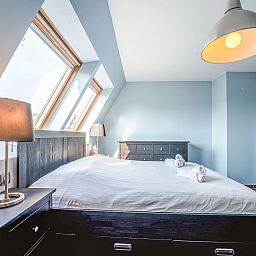 Bedroom in Apartment Ter Duyne, Bredene, Belgian coast. Spacious room with skylights and modern interior for a relaxing stay.