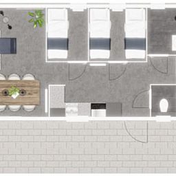 Plattegrond van Premium Lodge I, een vakantiehuis in Nieuwpoort aan de Belgische kust, geschikt voor 6 personen met moderne indeling.