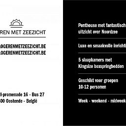 Contactgegevens en kenmerken van Logeren met zeezicht, luxe appartement in Oostende, Belgische kust.