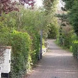 Ein ruhiger Weg inmitten gruener Natur beim Ferienhaus "Quiet Corner" in De Panne an der belgischen Kueste, ideal fuer entspannte Spaziergaenge.