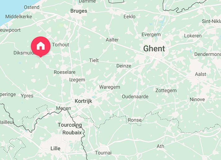 Spacious interior of Holiday home in Zarren with modern kitchen and comfortable sitting area in West Flanders, Belgium.