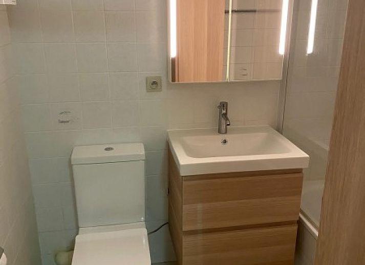 Stylish brown sofa in Residence Noordhinder apartment, De Panne, Belgian coast, with colorful cushions and art on the wall.