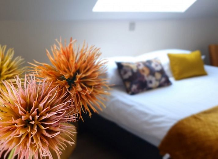 Stilvolles Wohnzimmer der Villa Les Rosiers in De Panne, mit moderner Beleuchtung und bequemen Sitzgelegenheiten.