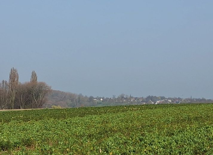 't Laarhuys ***** vakantiehuis in Vlaamse Ardennen, Oost-Vlaanderen, met eetkamer en panoramisch uitzicht op groene omgeving.