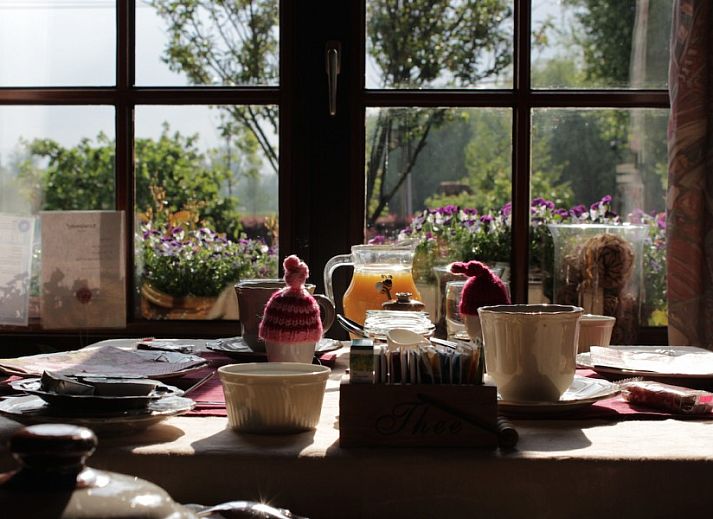 Charmante gevel van Kerselarenhof bed and breakfast in Waarschoot, Oost-Vlaanderen, omgeven door groene natuur.