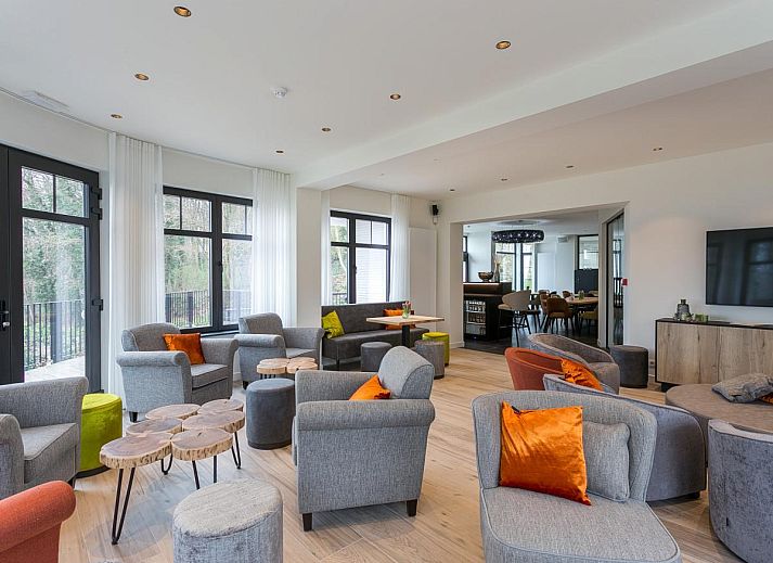 Stijlvolle binnenruimte van Villa Col 38 in Kluisbergen, Belgie, met een gezellige bar en comfortabele zitplekken in dit vakantiehuis.