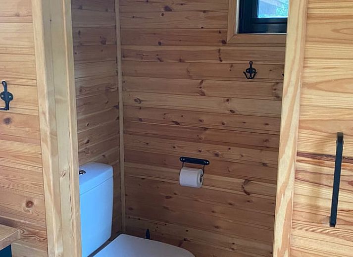 Veranda of Cottage in Merksplas, vacation accommodation in Antwerp surrounded by trees and nature.