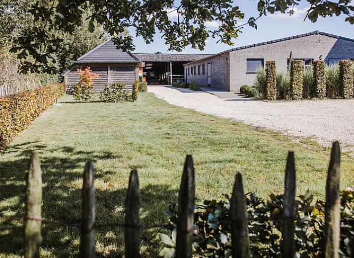 Geniessen Sie die ruhige Umgebung im Huisje in Kasterlee, einem Ferienhaus in Kasterlee, Antwerpen, mit einer grossen Terrasse und einer schoenen Aussicht ins Gruene.