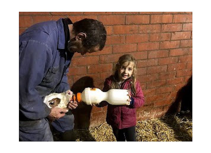 Kind und Oma spielen mit Baukloetzen im gemuetlichen Wohnzimmer des Ferienhofs Hannekentas in Essen, Antwerpen.