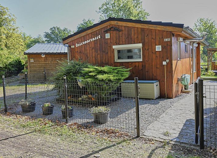 Gezellige woonkamer van chalet Ooievaarsnest in Geel, Antwerpen met moderne inrichting en comfortabele zitruimte.