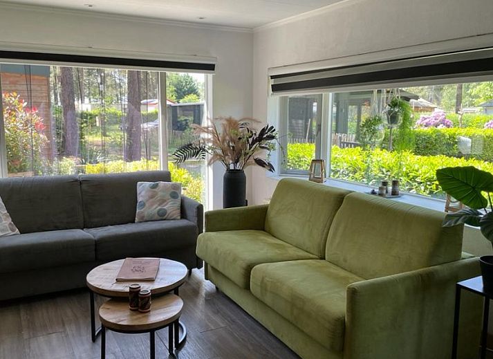 Von Baeumen umgebener Zugangsweg zum Chalet Sigal in Poppel, Antwerpen. Erleben Sie die Stille und die natuerliche Umgebung.