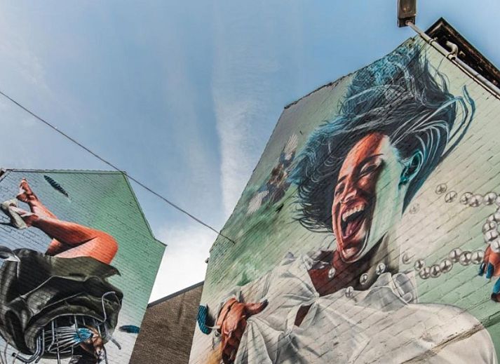 Moderne eetkamer in StadOase-Hasselt vakantiehuis, Hasselt, Belgie met uitzicht op de tuin.