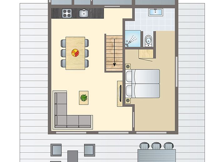 Plattegrond van Mooi Zutendaal 6-persoons villa in Zutendaal, Limburg, Belgie, met ruime woonkamer en moderne keuken.