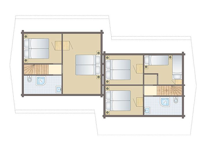 Plattegrond van Mooi Zutendaal 12-persoons bungalow in Limburg, Belgie, met ruime woonkamer en terras voor een comfortabel verblijf.