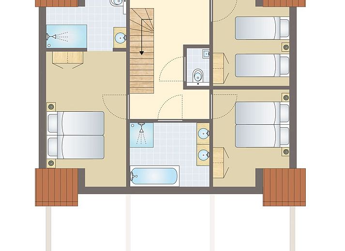 Plattegrond van Mooi Zutendaal 6-persoons villa in Zutendaal, Limburg. Ruime indeling met keuken, woonkamer en terras voor ultiem comfort.