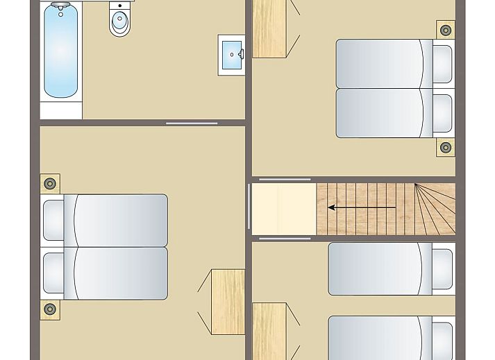 Plattegrond van Mooi Zutendaal 6-persoons bungalow 6C1 in Zutendaal, Limburg, Belgie met ruime woonkamer en moderne keuken.
