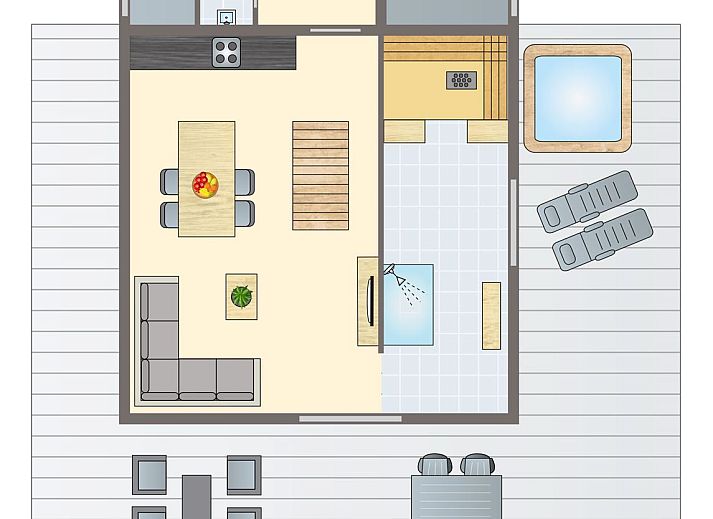 Plattegrond van Mooi Zutendaal 4-persoons wellnessvilla in Limburg, Belgie, met moderne binnenruimte en ontspannend terras.