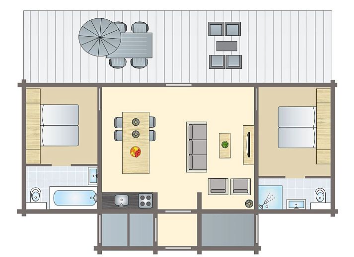 Plattegrond van Mooi Zutendaal 4-persoons villa 4CE in Limburg, Belgie, met ruime woonkamer, moderne keuken en comfortabele slaapkamers.