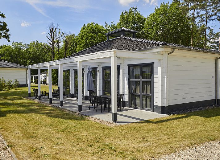 Mooi Zutendaal 4-persoons villa 4CE in Limburg, Belgie, omgeven door groene natuur en voorzien van een ruim terras voor ultiem buitenplezier.